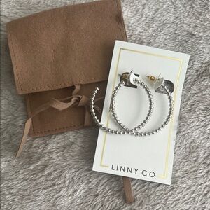 Silver Beaded 1 1/2 in Hoop Earrings